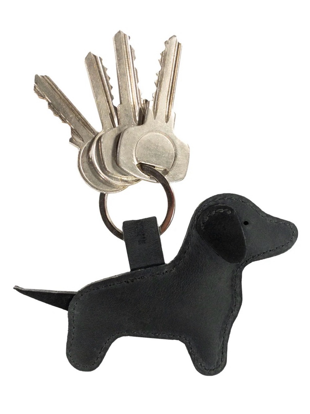 Hide& Drink Black Dachshund Leather Dog Keychain